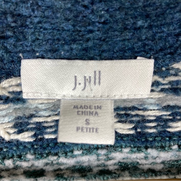 J. Jill Long Cardigan Fair Isle Patch Pocket Open Front Duster Small Petite Blue - Picture 14 of 16